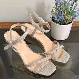 Elegant Silver Strappy Wedge Sandals